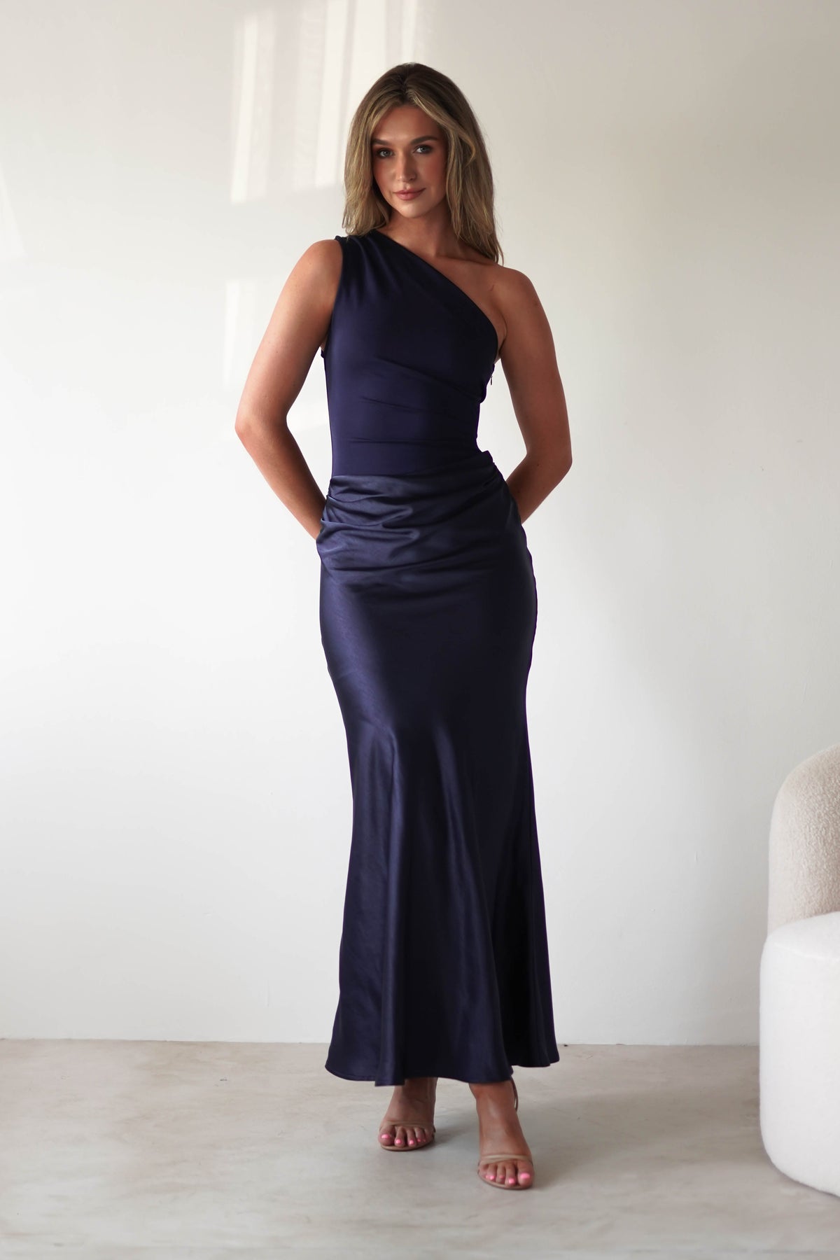 Kashia Draped Satin Maxi Dress | Navy-Oh Hello Clothing