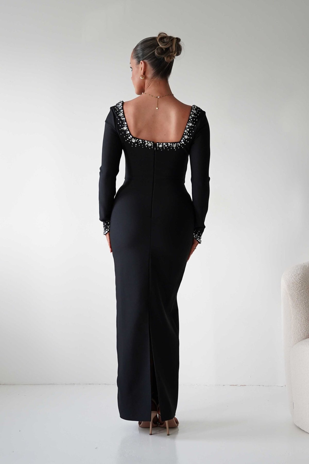 Katelyn Embellished Square Neck Maxi Dress | Black-Oh Hello Clothing