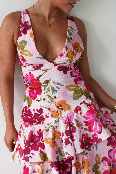 Katrina Floral Print Cotton Ruffle Maxi Dress | Pink-Oh Hello Clothing