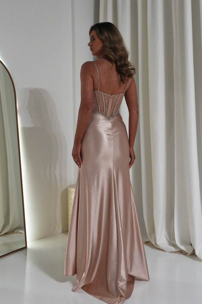 Kayla Embellished Corset Glitter Gown | Light Gold-Oh Hello Clothing