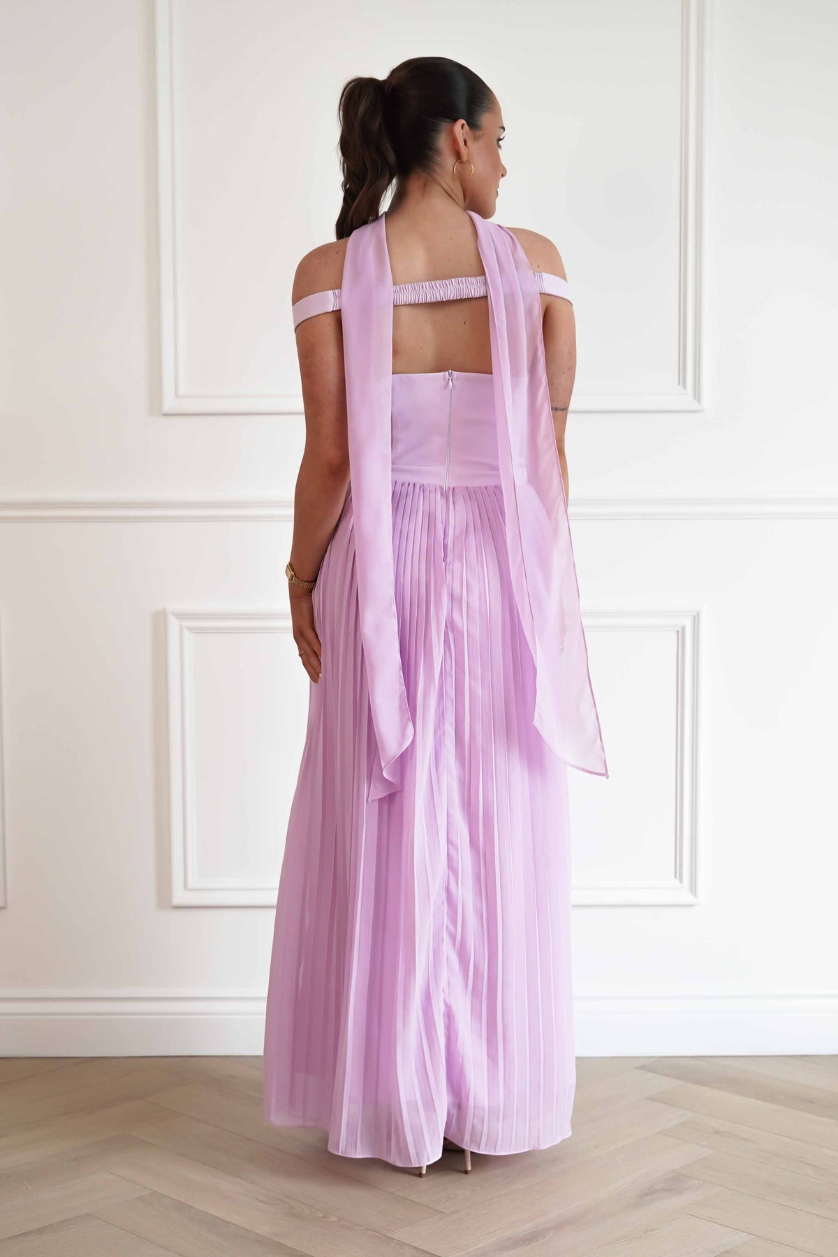 Kelsea Off The Shoulder Pleated Maxi Dress | Lilac-Oh Hello Clothing