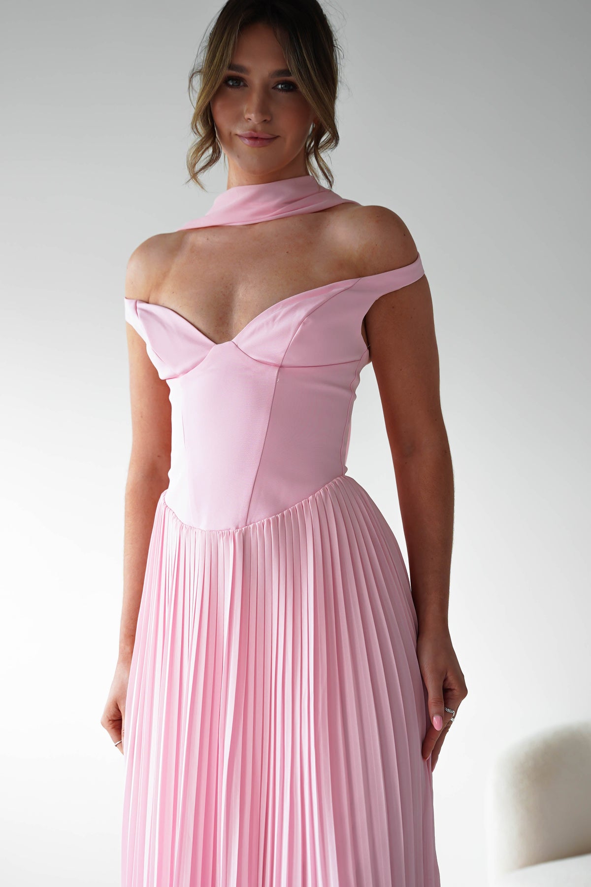 Kelsea Off The Shoulder Pleated Maxi Dress | Pink-Oh Hello Clothing