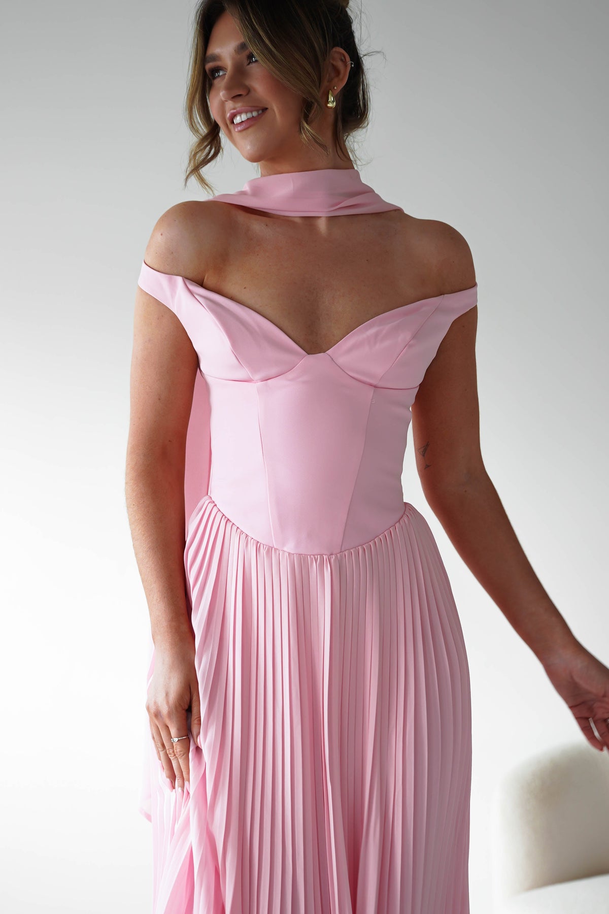 Kelsea Off The Shoulder Pleated Maxi Dress | Pink-Oh Hello Clothing