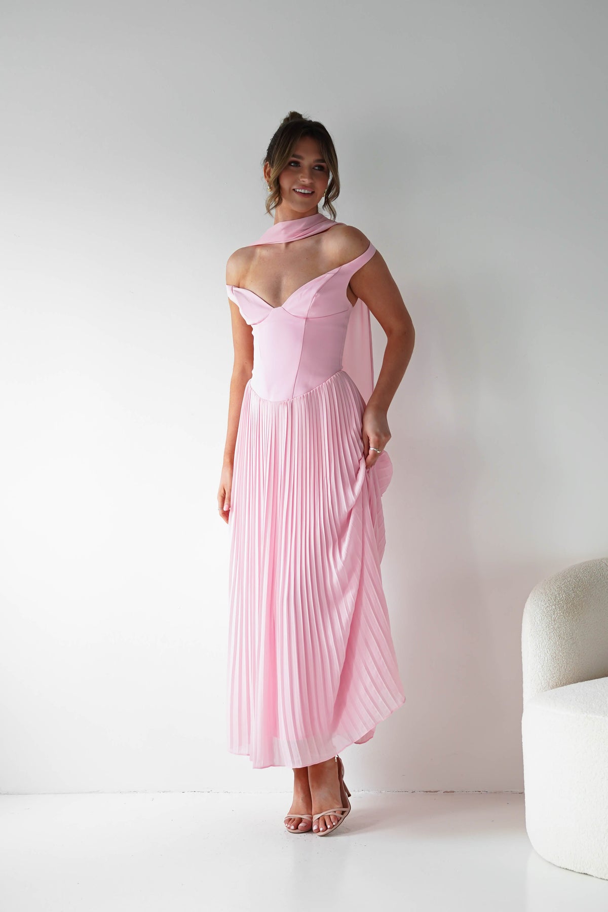 Kelsea Off The Shoulder Pleated Maxi Dress | Pink-Oh Hello Clothing