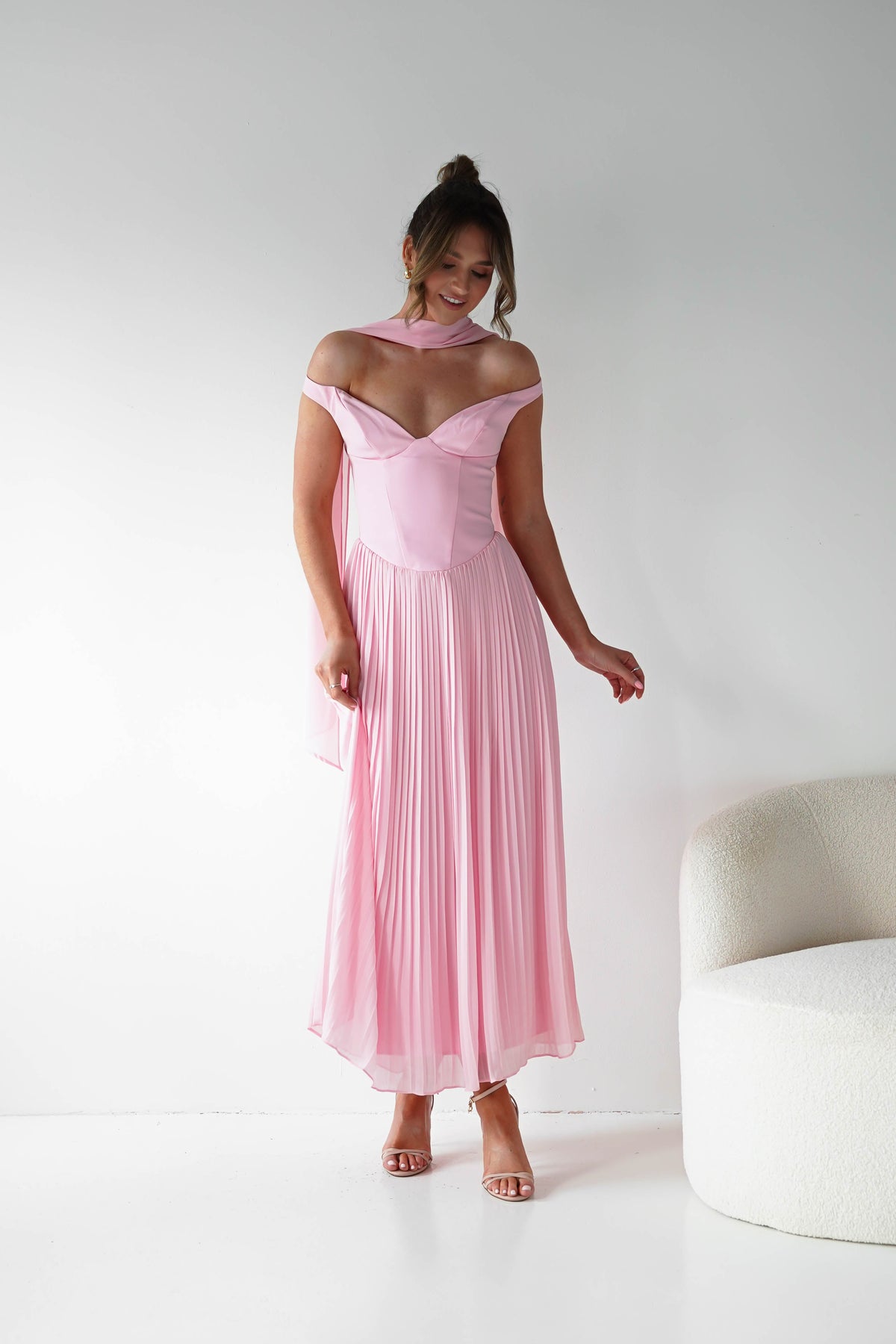 Kelsea Off The Shoulder Pleated Maxi Dress | Pink-Oh Hello Clothing