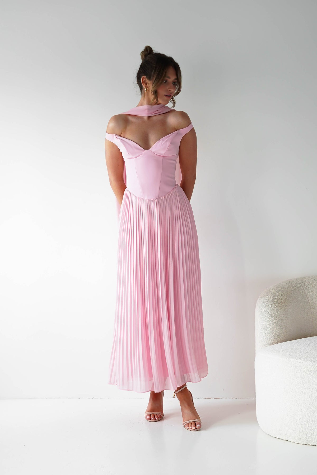 Kelsea Off The Shoulder Pleated Maxi Dress | Pink-Oh Hello Clothing