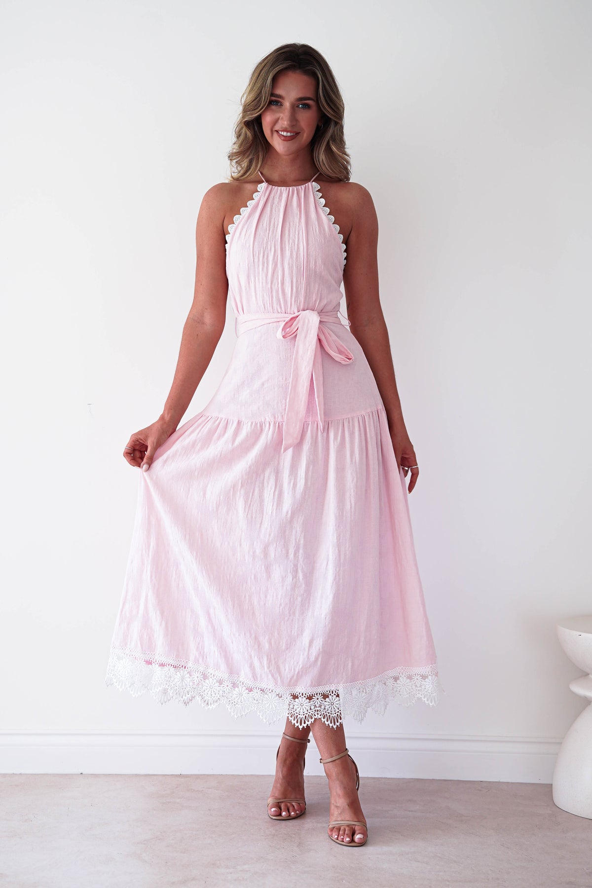 Khari Lace Trim Maxi Dress | Pink-Oh Hello Clothing
