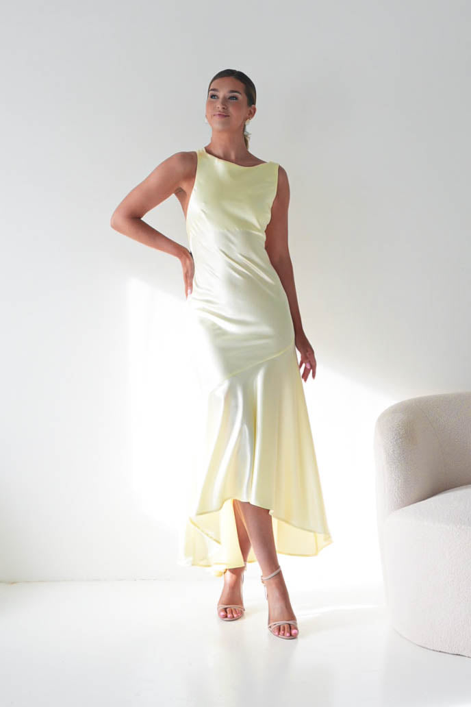 Klarisse Bias-Cut Satin Maxi Dress | Yellow-Oh Hello Clothing