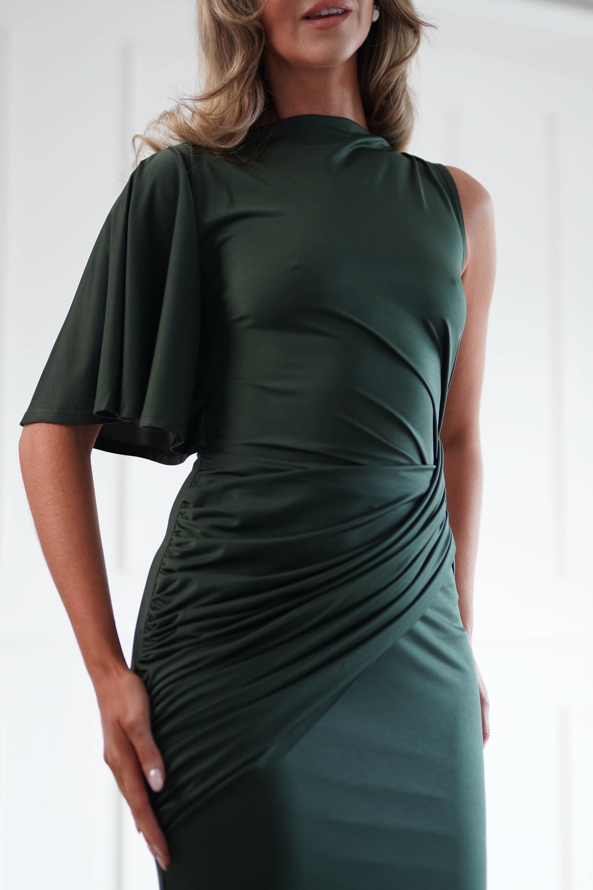 Oh Hello Clothing Women > Clothing > Dresses Lainey One Asymmetric One Shoulder Maxi Dress | Olive Green
