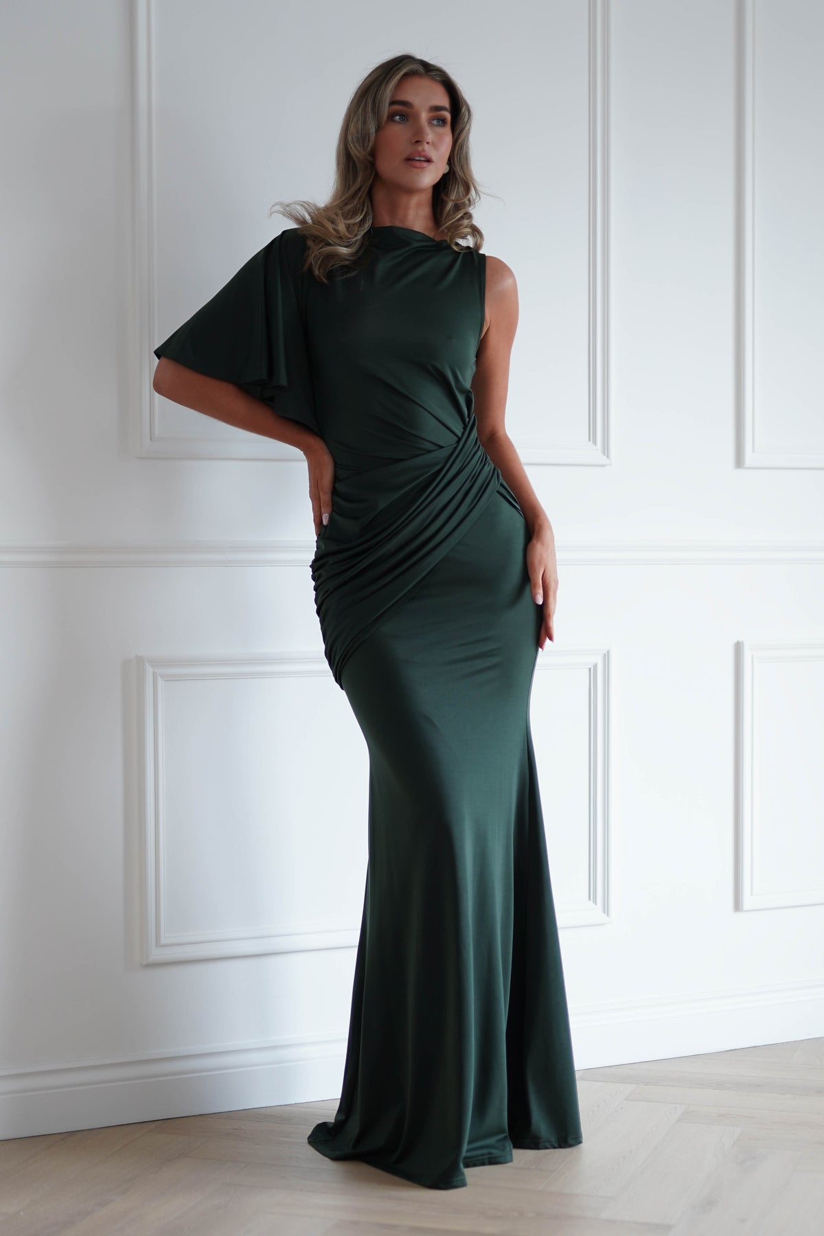 Oh Hello Clothing Women > Clothing > Dresses Lainey One Asymmetric One Shoulder Maxi Dress | Olive Green