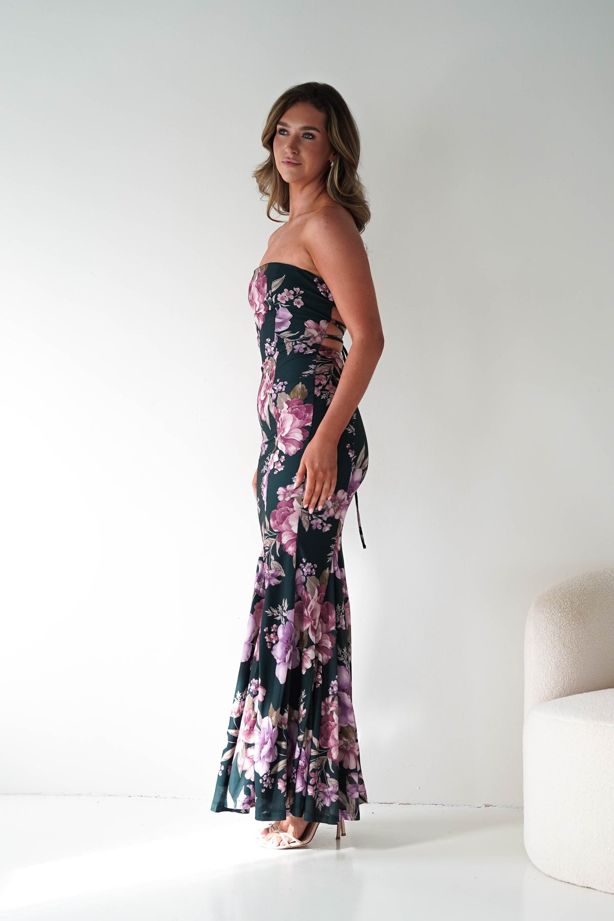 Lara Strapless Bodycon Floral Maxi Dress | Green-Oh Hello Clothing