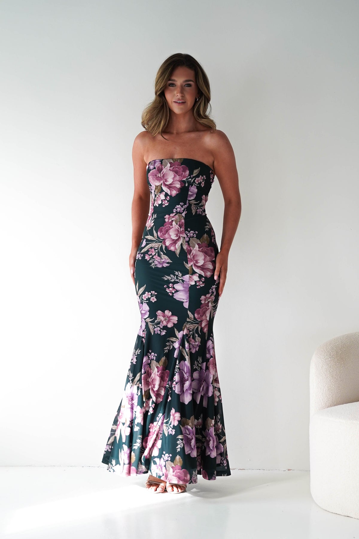 Lara Strapless Bodycon Floral Maxi Dress | Green-Oh Hello Clothing
