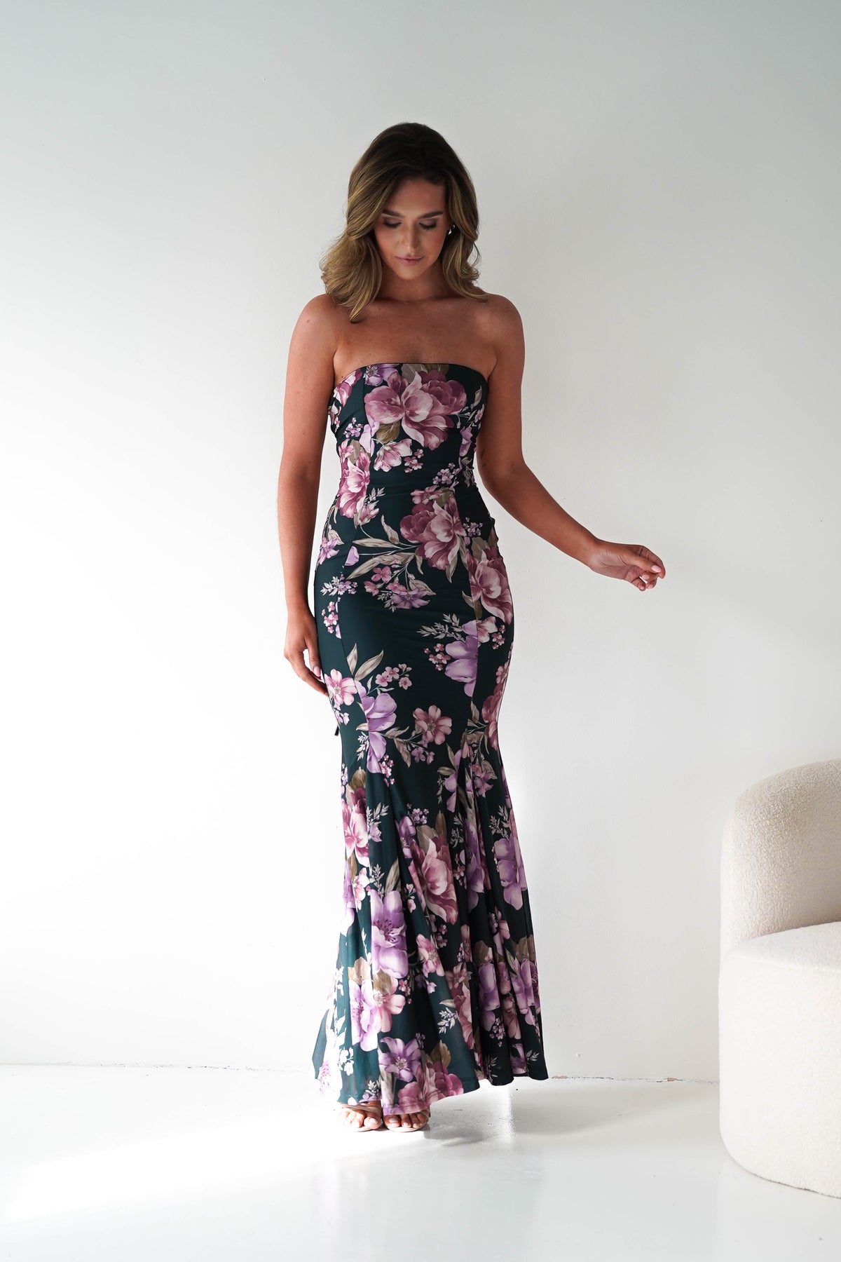 Lara Strapless Bodycon Floral Maxi Dress | Green-Oh Hello Clothing