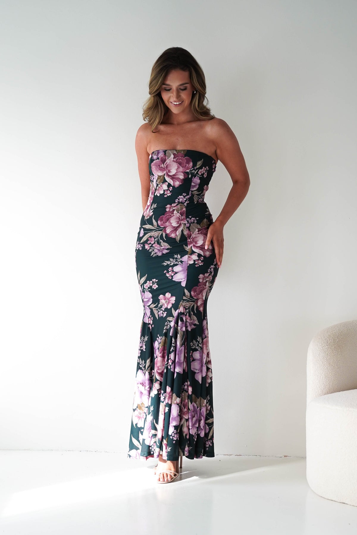 Lara Strapless Bodycon Floral Maxi Dress | Green-Oh Hello Clothing