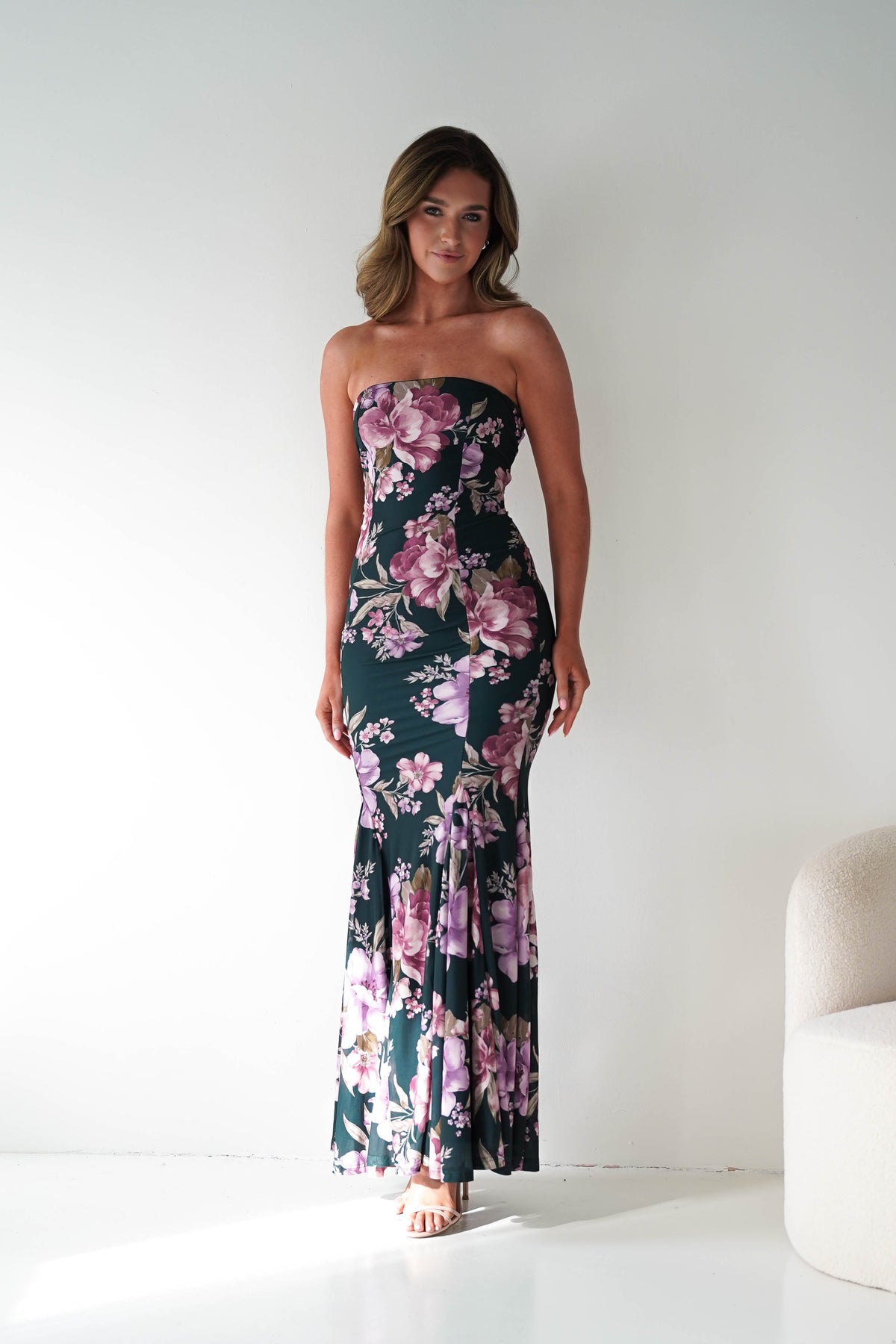 Lara Strapless Bodycon Floral Maxi Dress | Green-Oh Hello Clothing