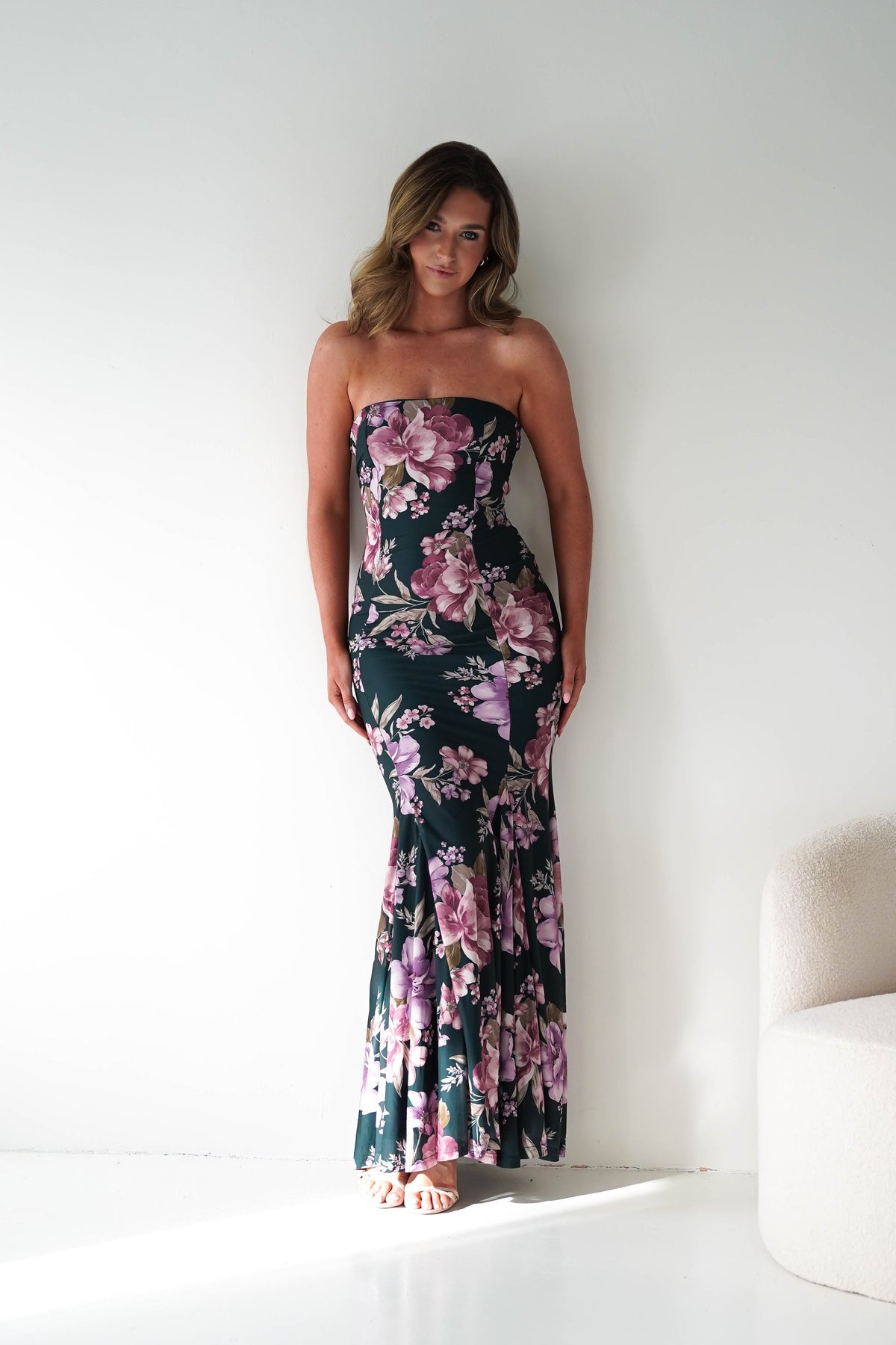 Lara Strapless Bodycon Floral Maxi Dress | Green-Oh Hello Clothing