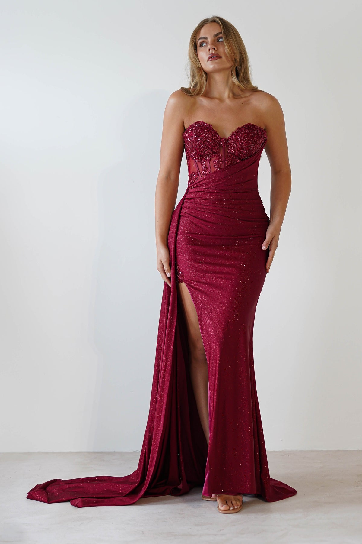 Lavelle Glitter Bodycon Gown | Burgundy-Oh Hello Clothing