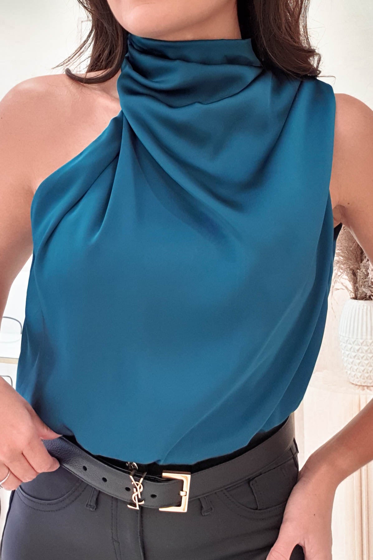 Layla Soft Satin Crop Top | Teal-Oh Hello Clothing