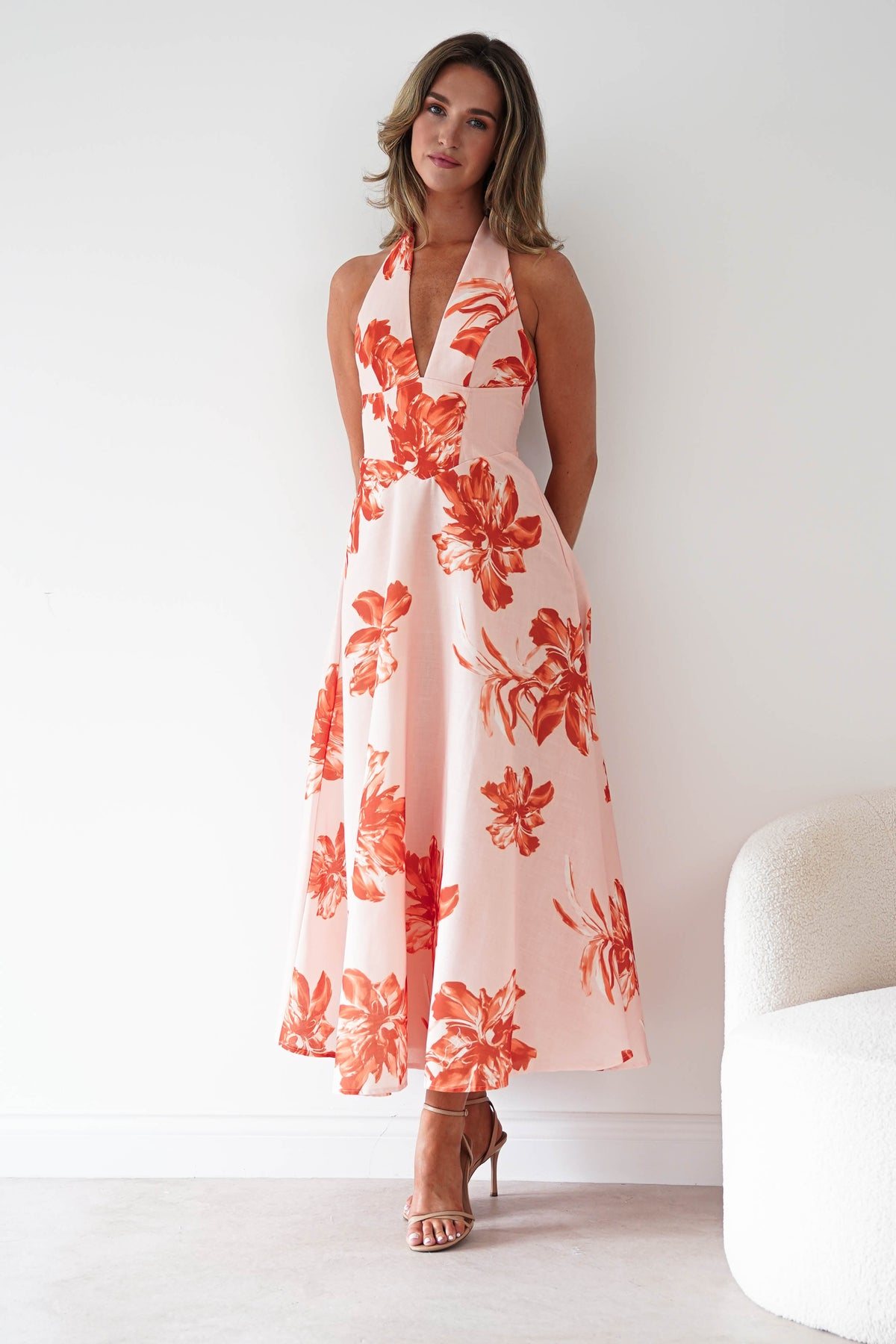 Lea Floral Halterneck Maxi Dress | Orange-Oh Hello Clothing