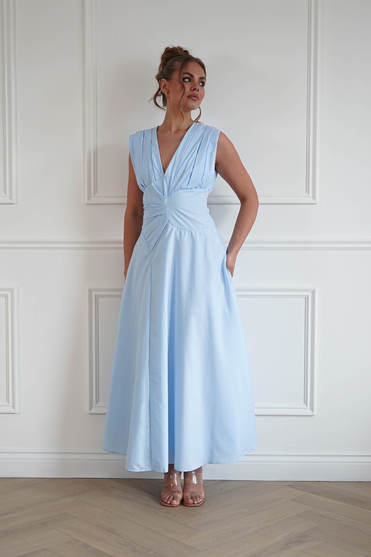Vestido Midi Largo con Nudo en la Cintura Leela Azul - Oh Hello Clothing