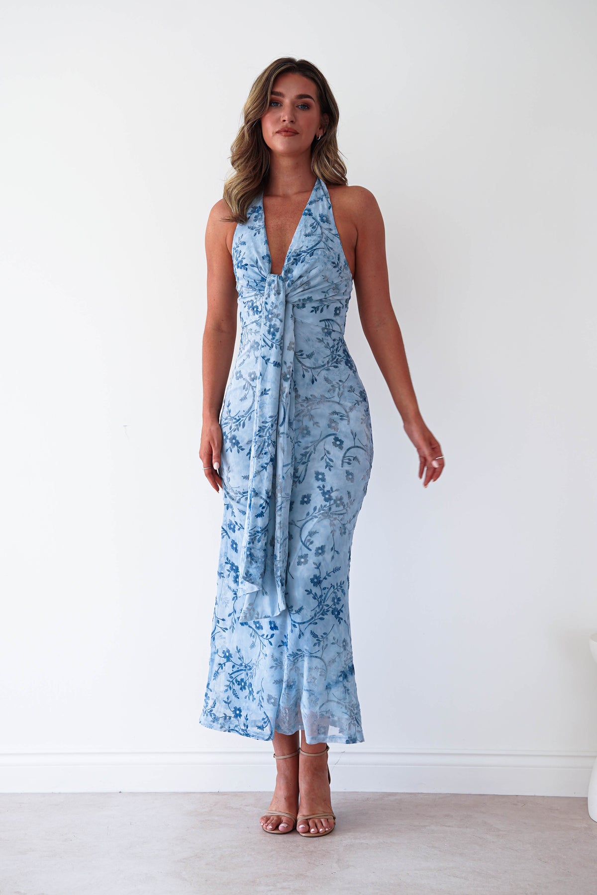Lena Jacquard Halterneck Maxi Dress | Blue-Oh Hello Clothing