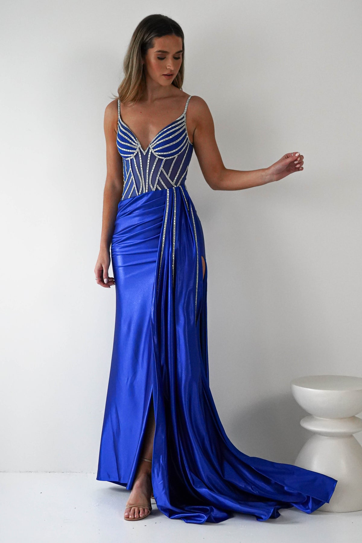Leonardo Diamante Bodycon Gown | Royal Blue-Oh Hello Clothing