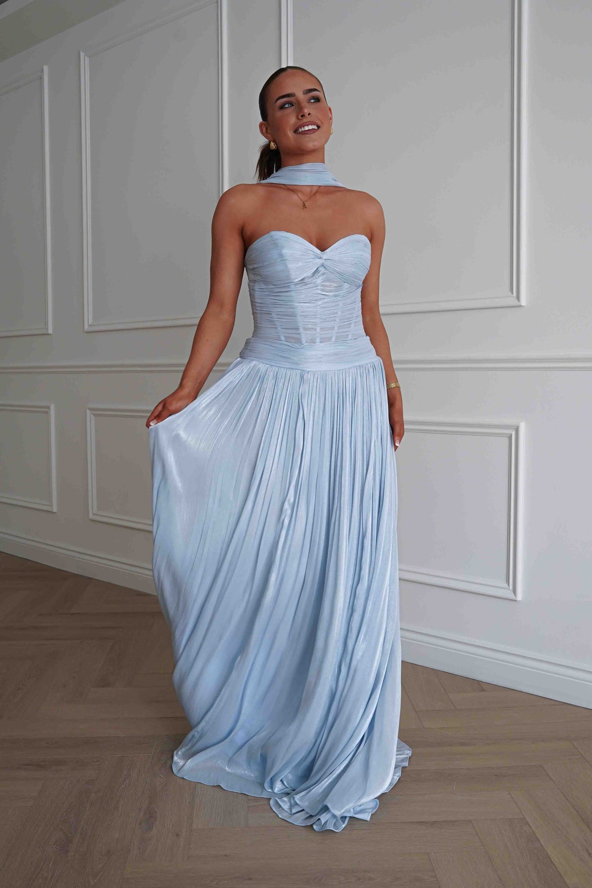 Longoria Pleated Luminescent Maxi Gown | Blue-Oh Hello Clothing