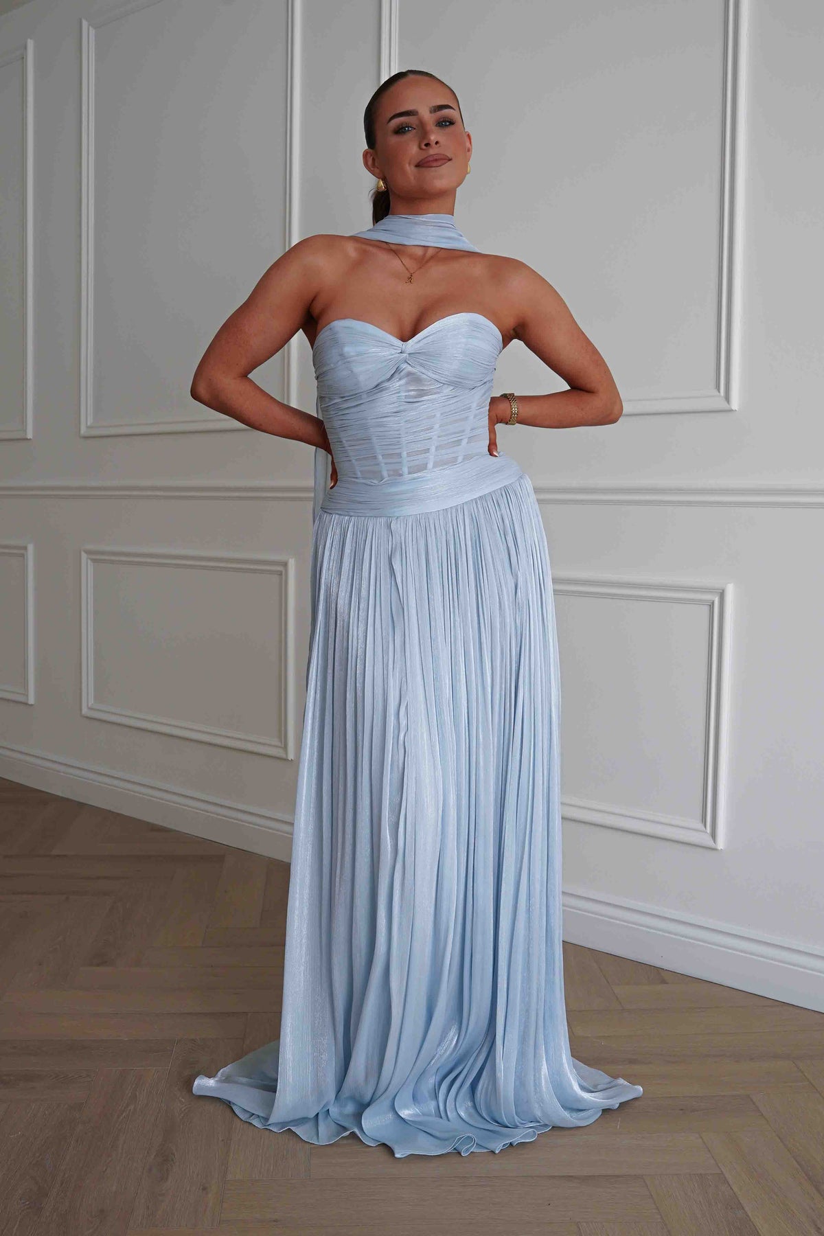 Longoria Pleated Luminescent Maxi Gown | Blue-Oh Hello Clothing