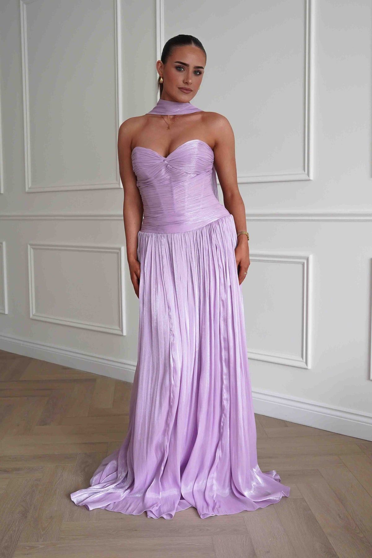 Longoria Pleated Luminescent Maxi Gown | Lavender-Oh Hello Clothing