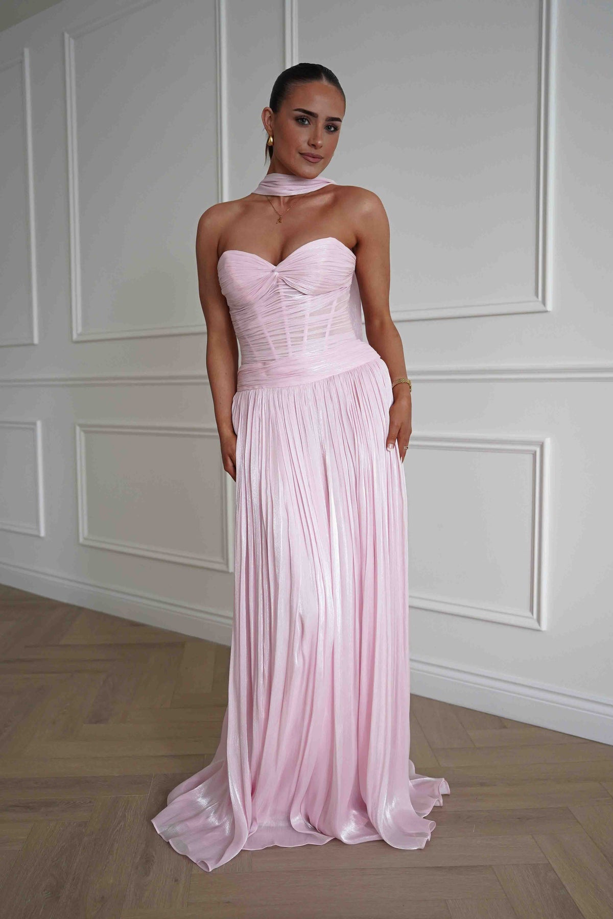 Longoria Pleated Luminescent Maxi Gown | Pink-Oh Hello Clothing