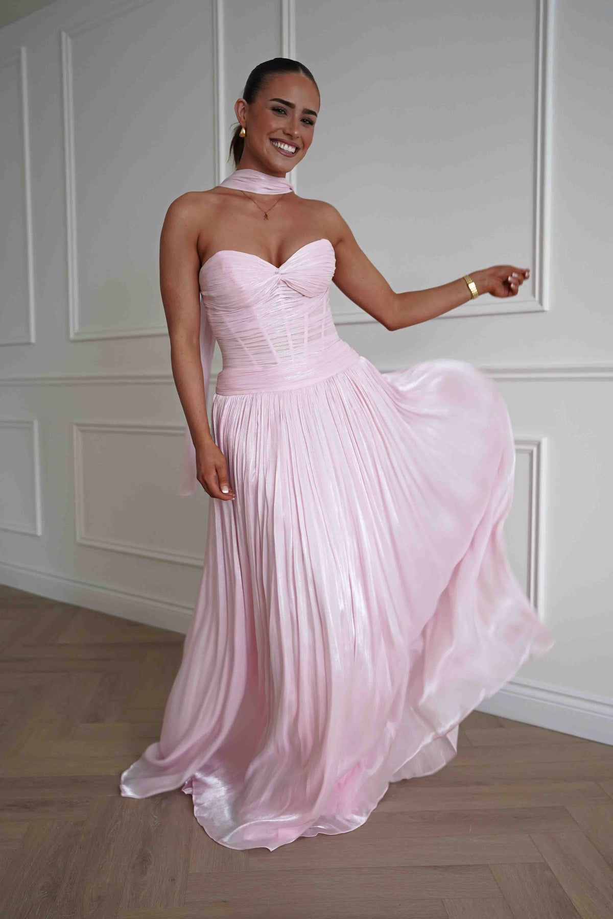 Longoria Pleated Luminescent Maxi Gown | Pink-Oh Hello Clothing