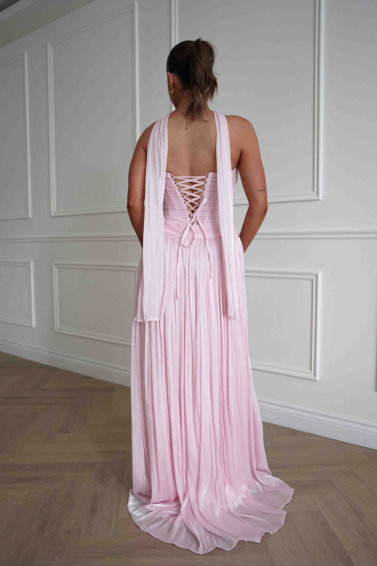 Longoria Pleated Luminescent Maxi Gown | Pink-Oh Hello Clothing