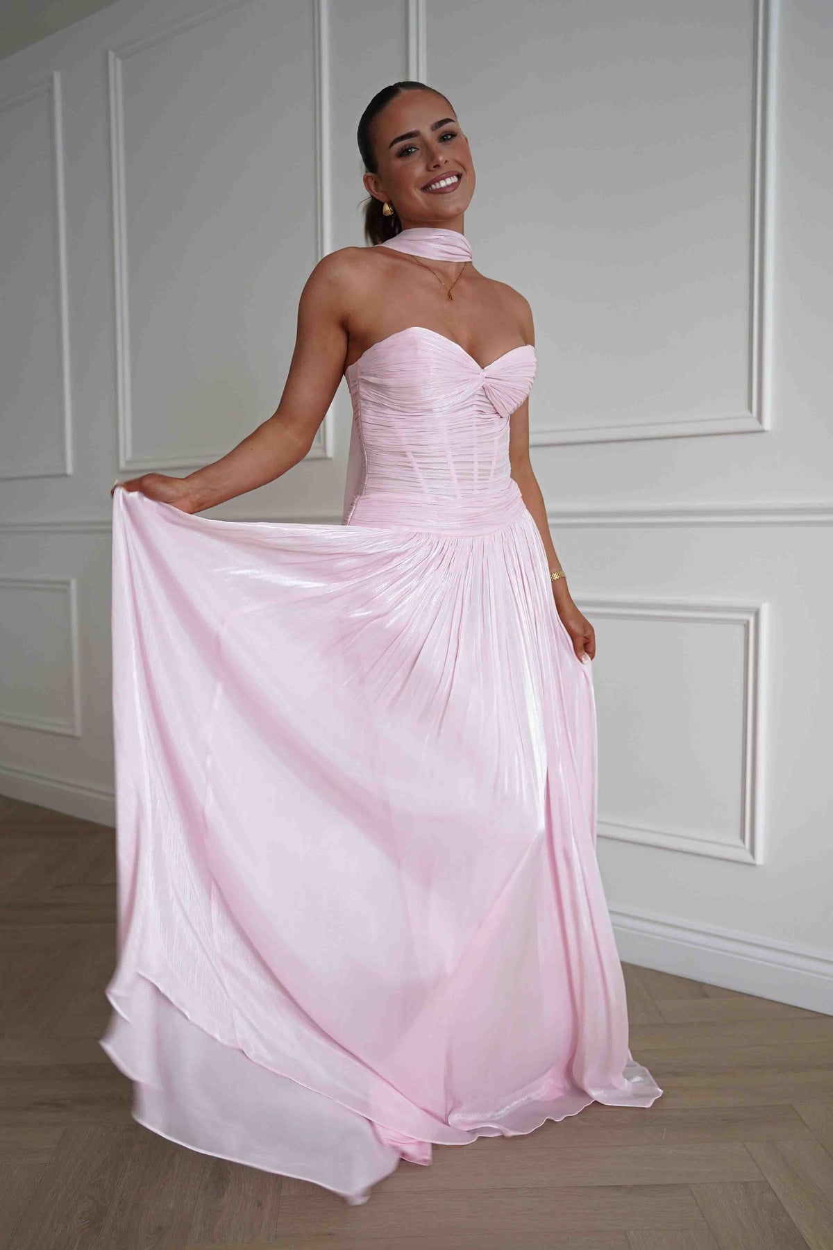 Longoria Pleated Luminescent Maxi Gown | Pink-Oh Hello Clothing