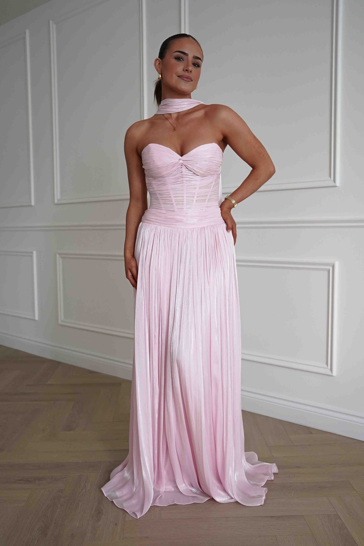 Longoria Pleated Luminescent Maxi Gown | Pink-Oh Hello Clothing