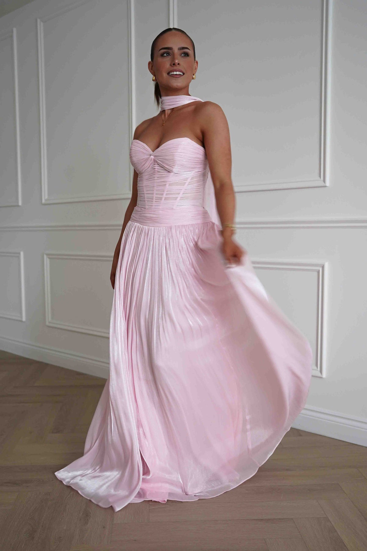 Longoria Pleated Luminescent Maxi Gown | Pink-Oh Hello Clothing