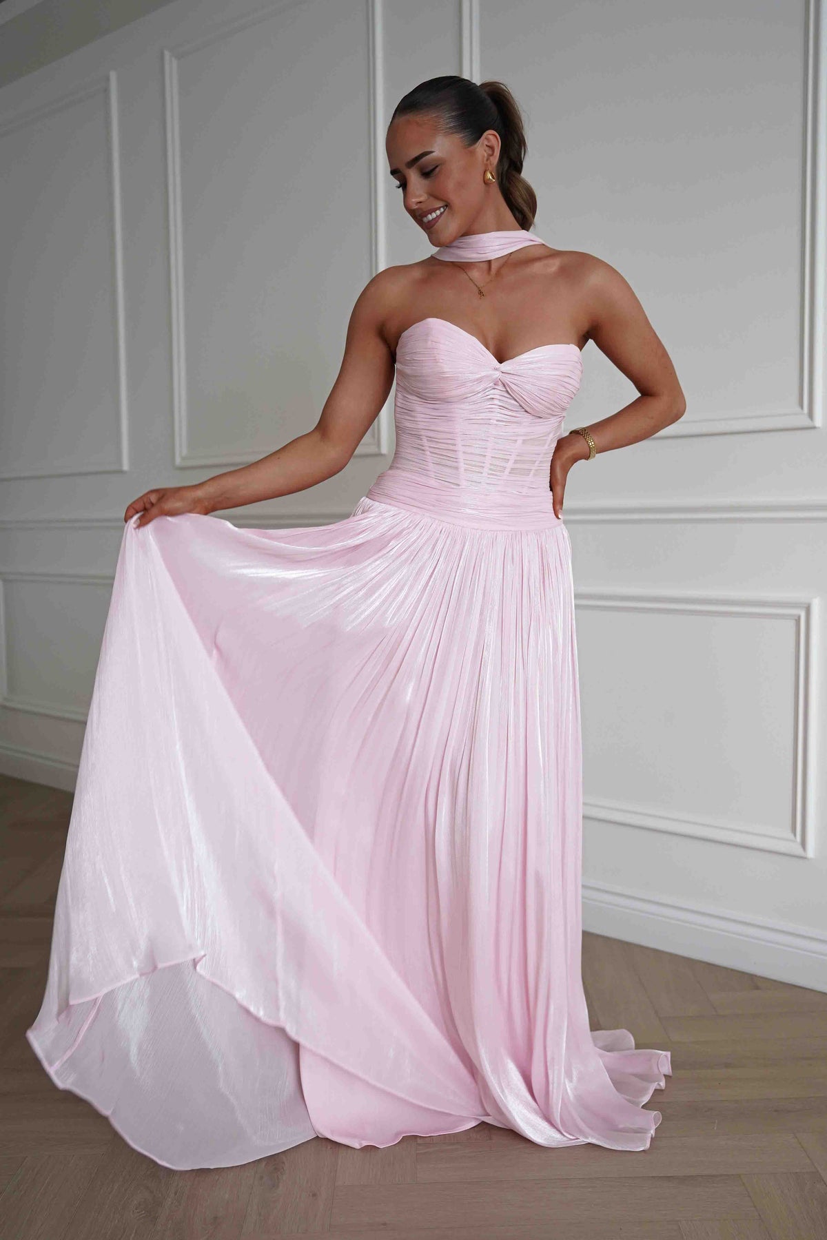 Longoria Pleated Luminescent Maxi Gown | Pink-Oh Hello Clothing