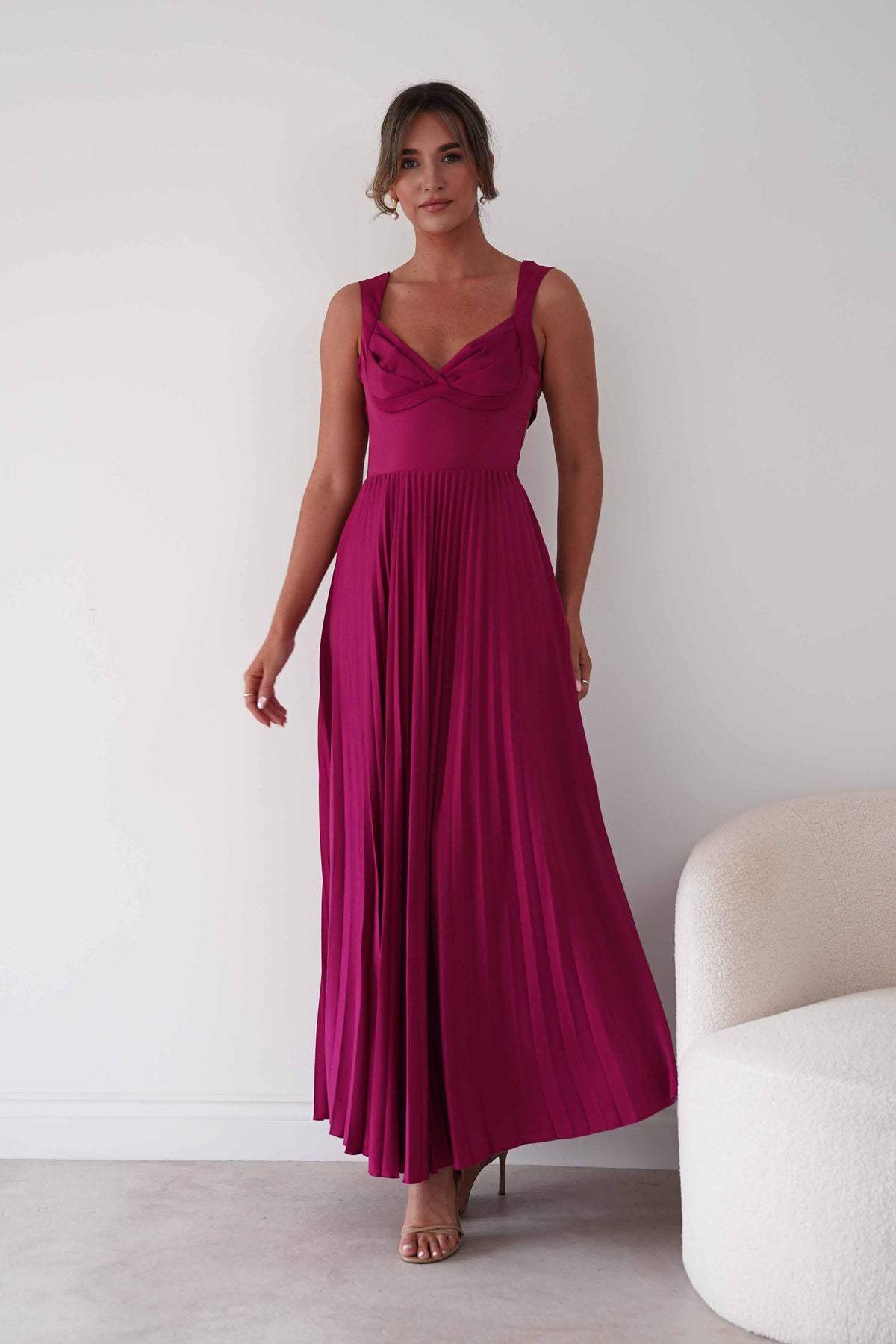 Lottie Pleated Tie Back Maxi Dress | Berry-Oh Hello Clothing