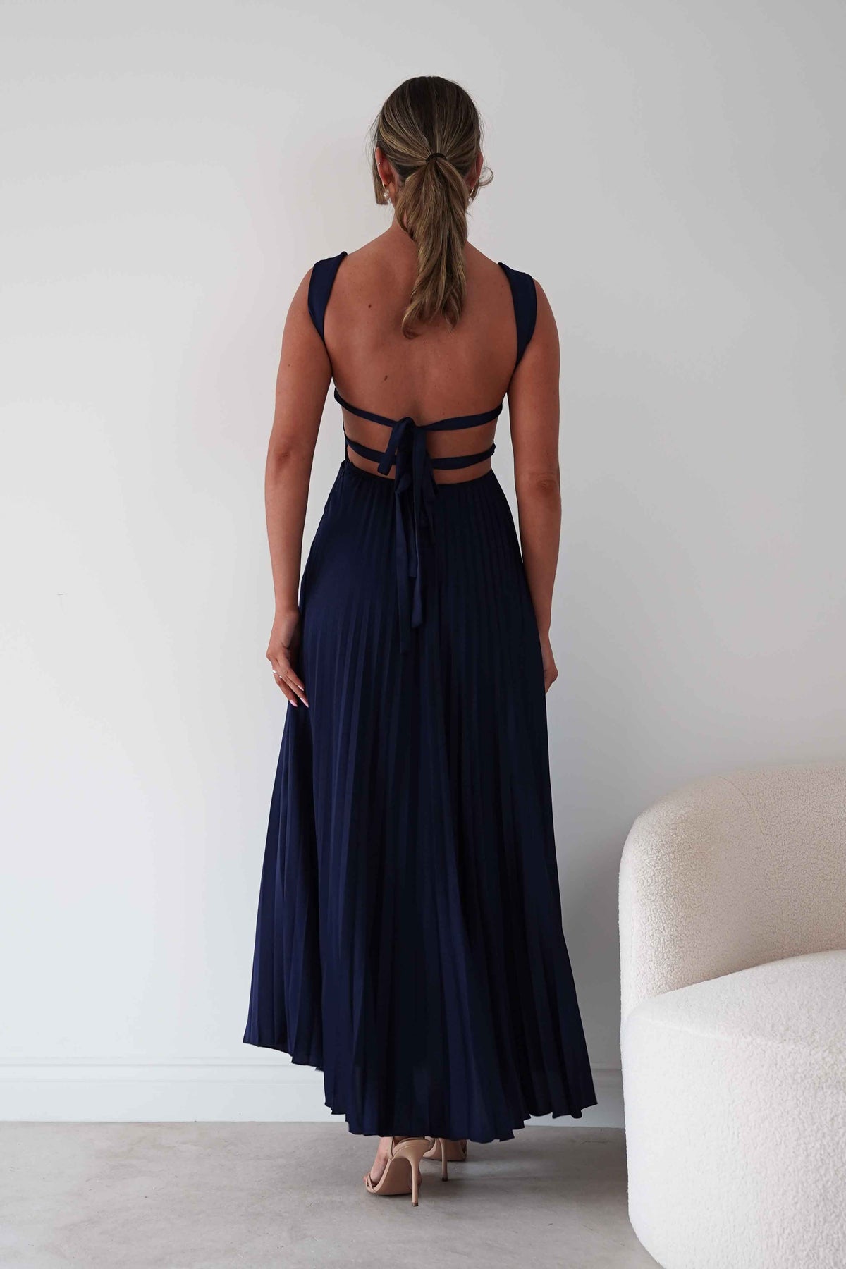 Lottie Pleated Tie Back Maxi Dress | Navy-Oh Hello Clothing