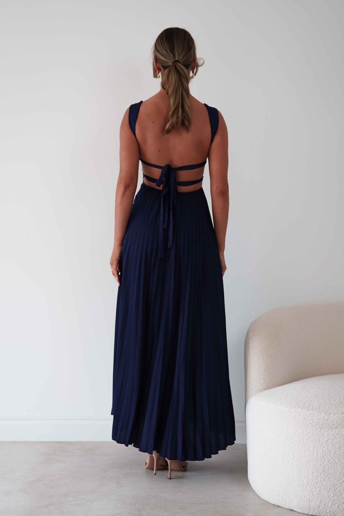 Lottie Pleated Tie Back Maxi Dress | Navy-Oh Hello Clothing