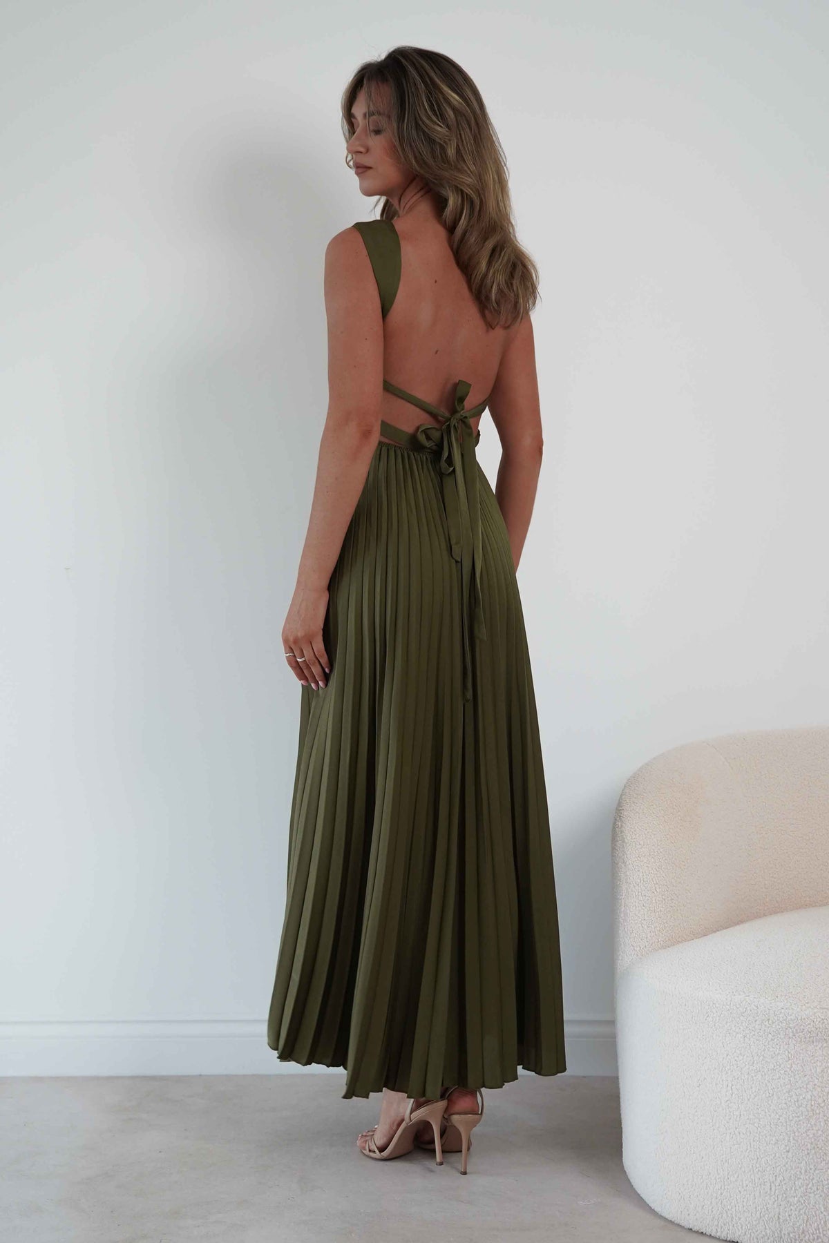 Lottie Pleated Tie Back Maxi Dress | Olive-Oh Hello Clothing