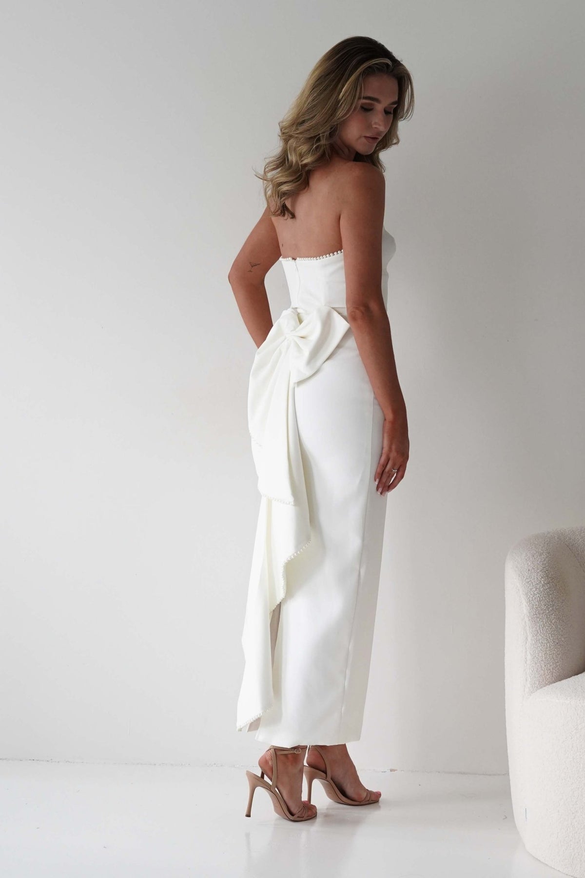 Louisiana Pearl Bow Strapless Dress | White-Oh Hello Clothing