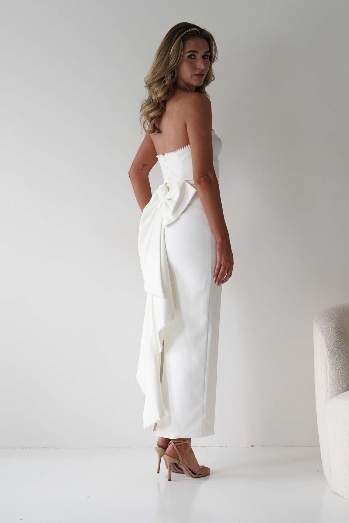 Louisiana Pearl Bow Strapless Dress | White-Oh Hello Clothing