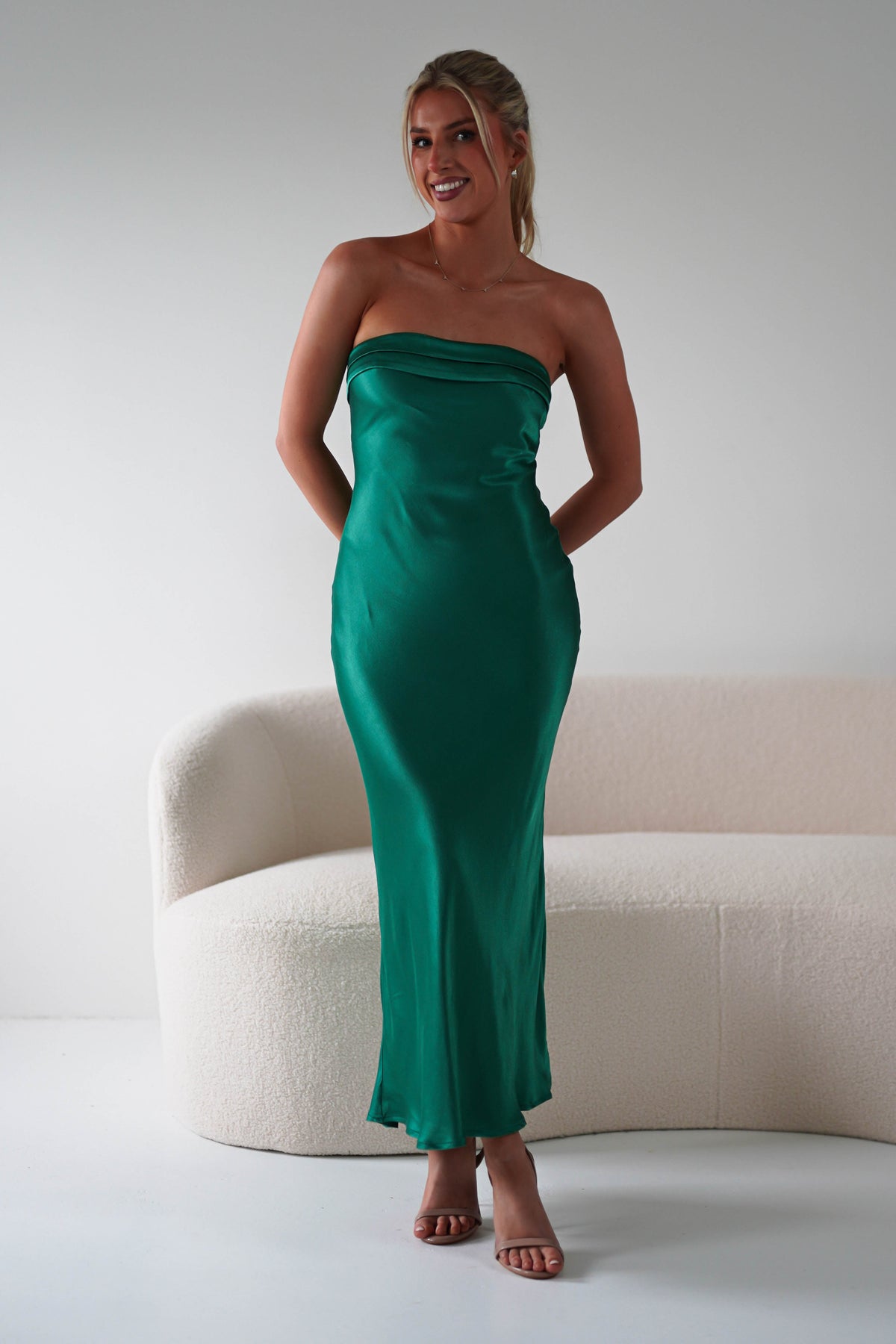 Lucia Soft Satin Slip Midi Dress | Emerald Green-Oh Hello Clothing