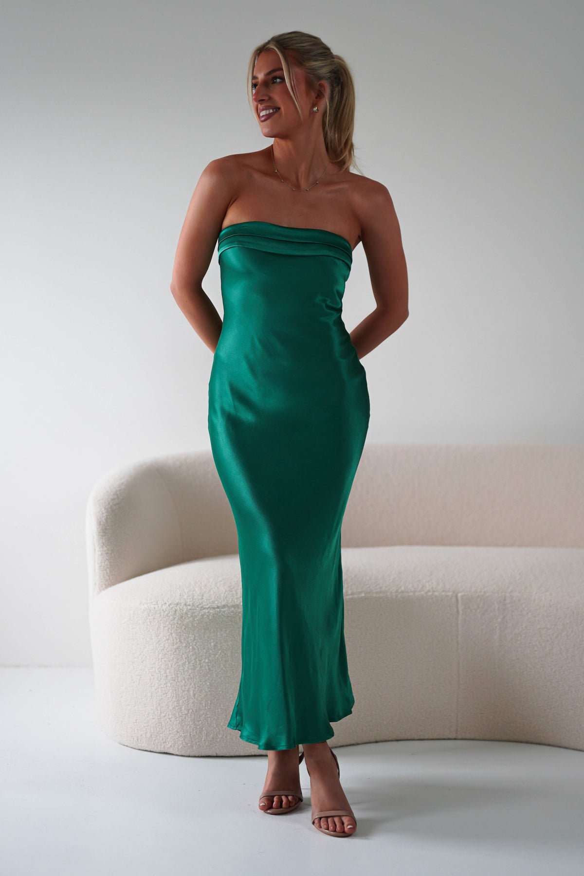 Lucia Soft Satin Slip Midi Dress | Emerald Green-Oh Hello Clothing