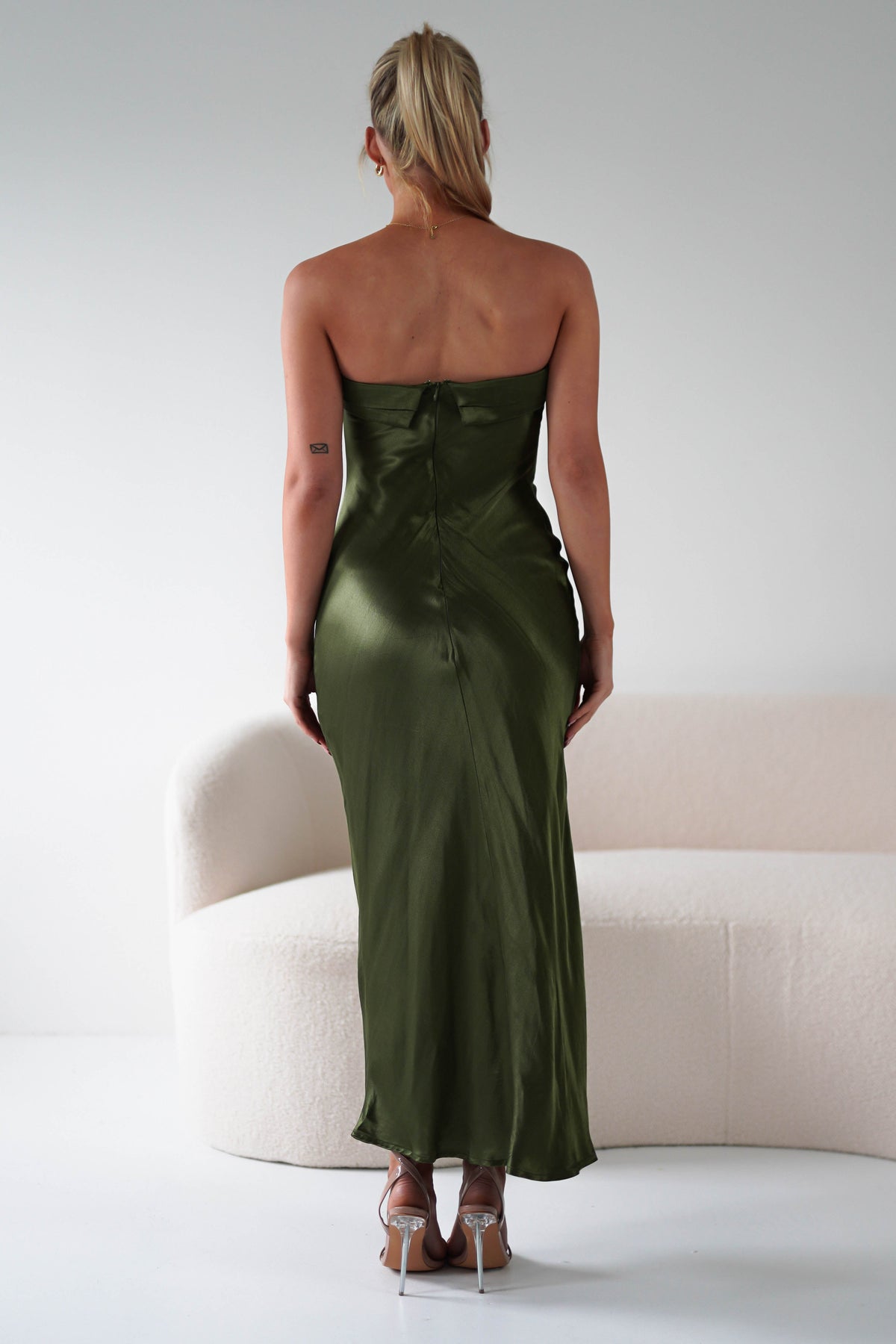 Lucia Soft Satin Slip Midi Dress | Olive-Oh Hello Clothing