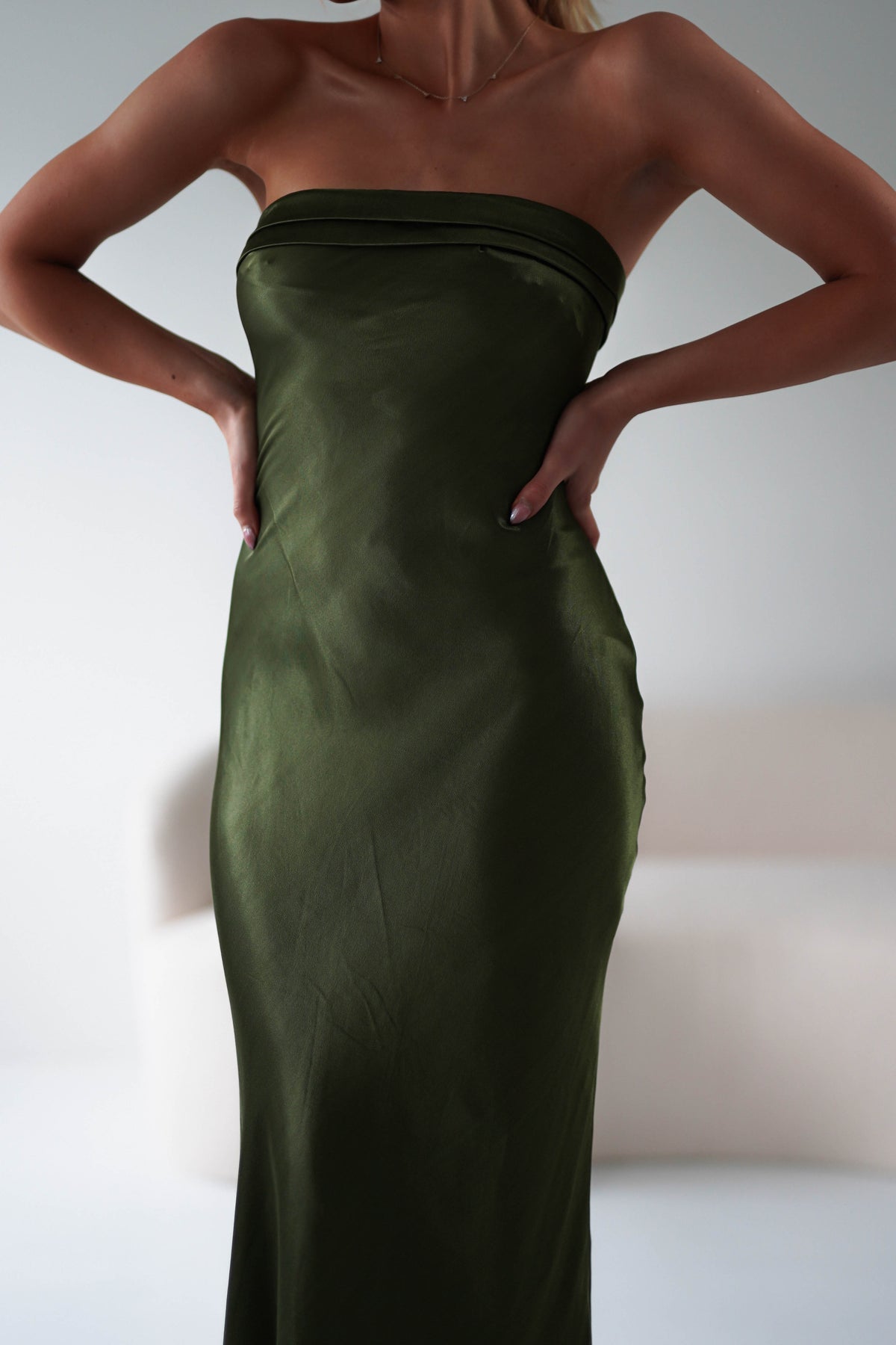 Lucia Soft Satin Slip Midi Dress | Olive-Oh Hello Clothing