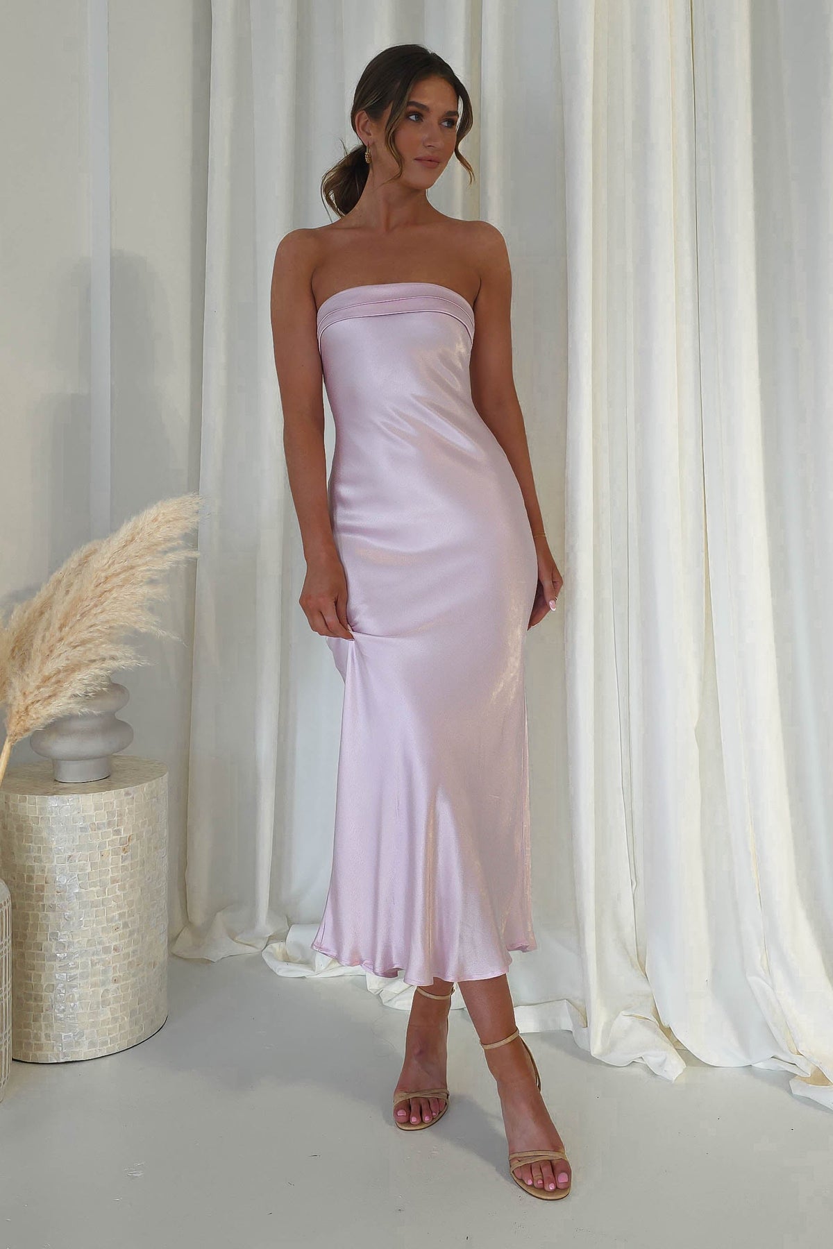 Lucia Soft Satin Slip Midi Dress | Pastel Pink-Oh Hello Clothing