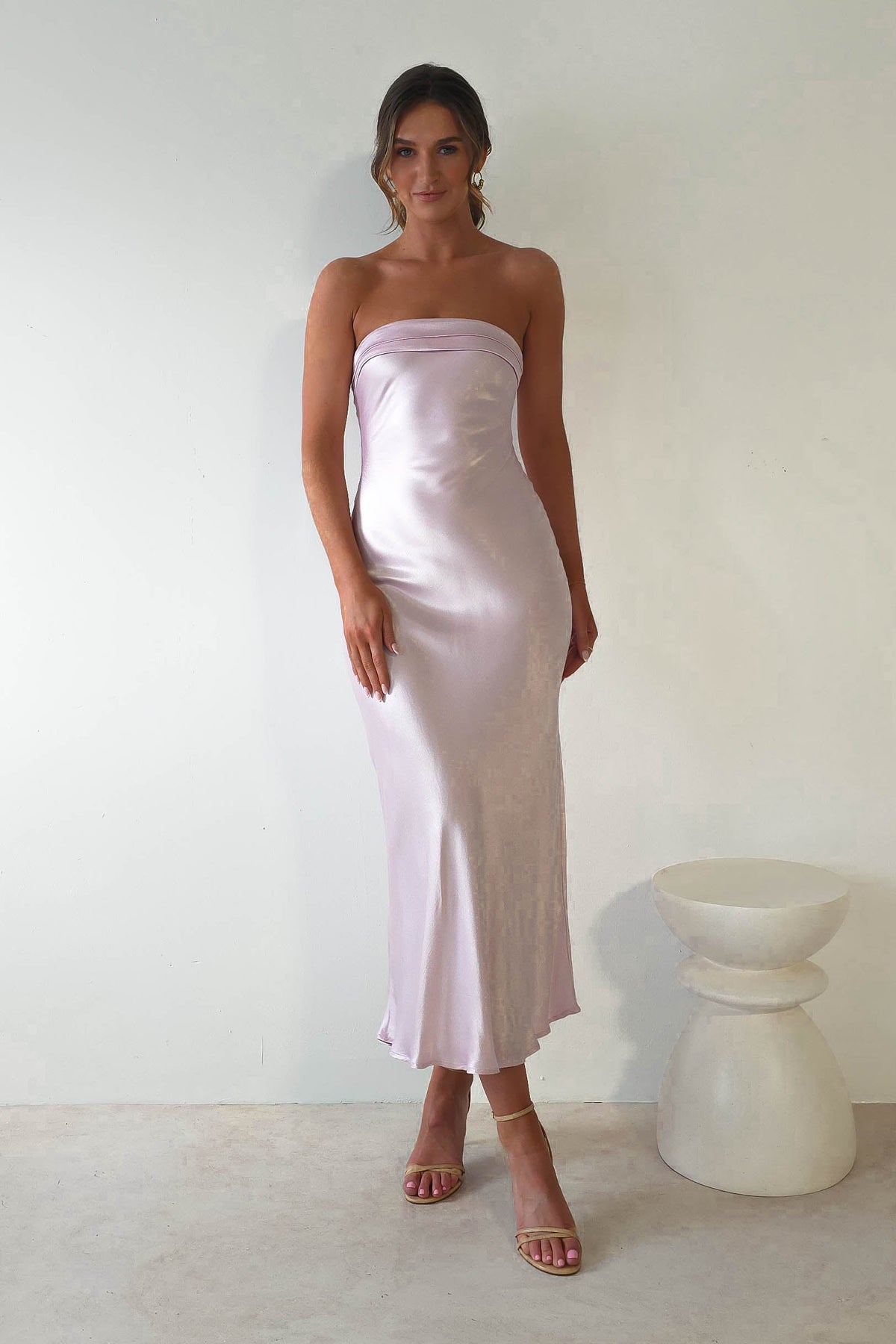 Lucia Soft Satin Slip Midi Dress | Pastel Pink-Oh Hello Clothing
