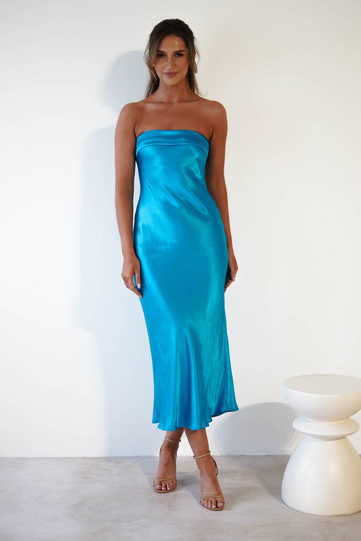 Lucia Soft Satin Slip Midi Dress | Turquoise-Oh Hello Clothing