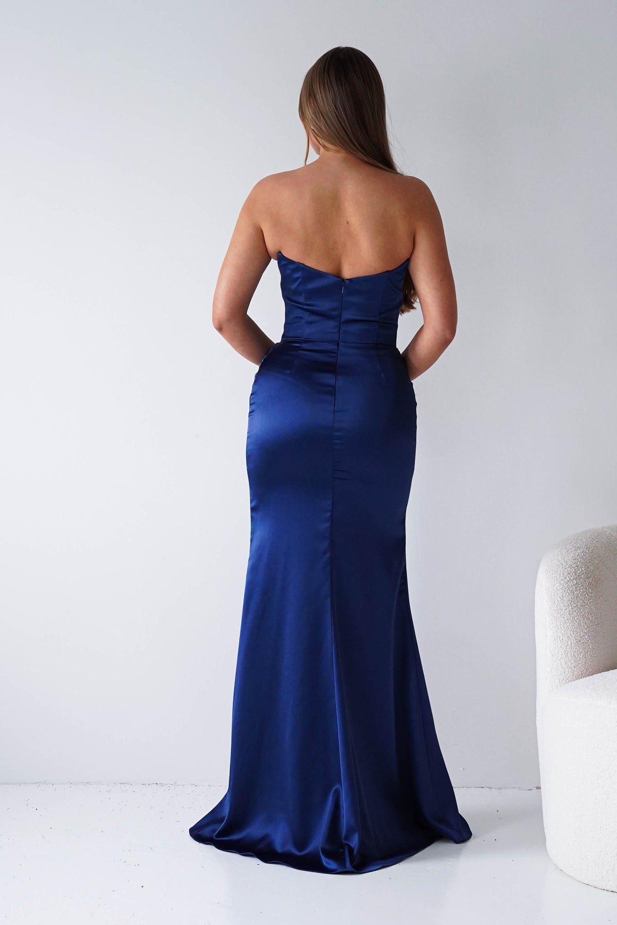 Lucienne Satin Strapless Maxi Dress | Navy-Oh Hello Clothing